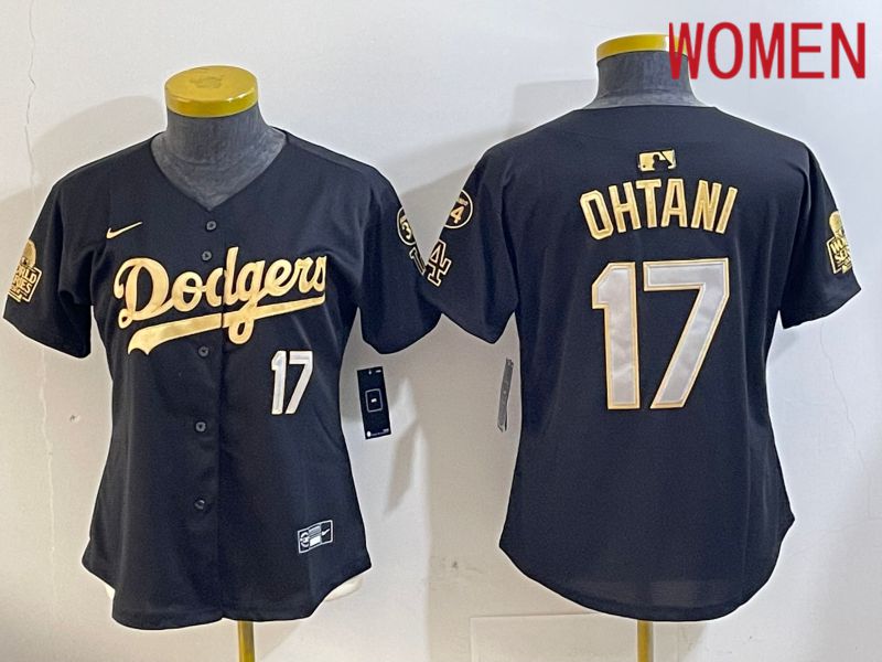 Women Los Angeles Dodgers 17 Ohtani Black Gold Fashion Nike 2024 MLB Jersey style 1120